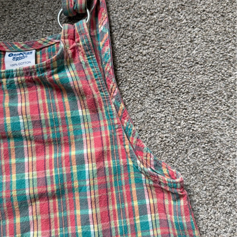 Vintage Osh Kosh B’gosh Plaid Overall Dress in Red and Green Size 6X Tartan